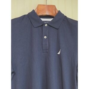 Nautica Polo Shirt Mens Medium Navy Slim Fit Cotton Sail Logo New With Tags